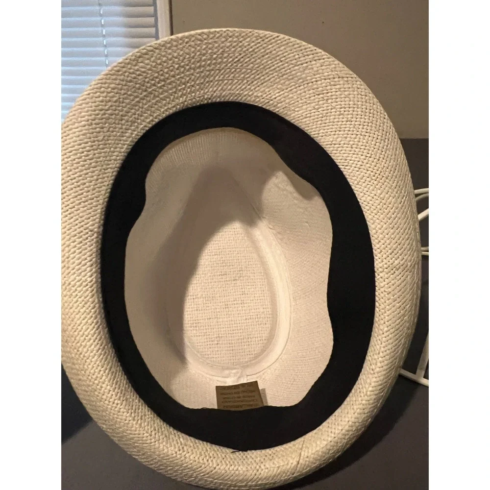 JCPenney‎ Mens Ivory White Straw Fedora Hat Black Ribbon Band S/M 12078-2